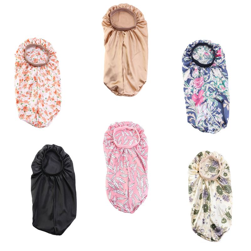 Women Extra Long Satin Bonnet Sleep Cap Colorful Floral Elastic Band Silky E9G6