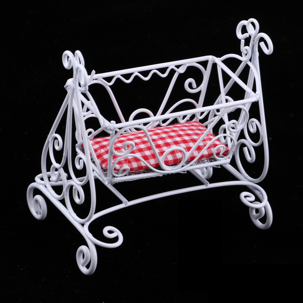 Details about   1:12 Dollhouse Miniature Carved Metal Cradle Crib White Nursery Room Decor