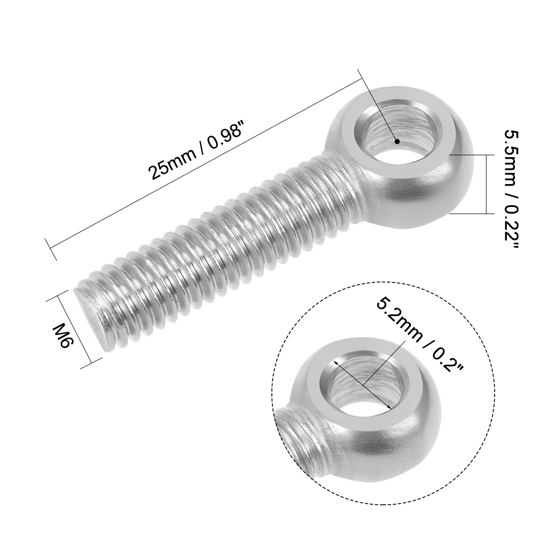 uxcell M6 x 30mm 304 Stainless Steel Machine Shoulder Lift Eye Bolt Rigging 10pcs Silver