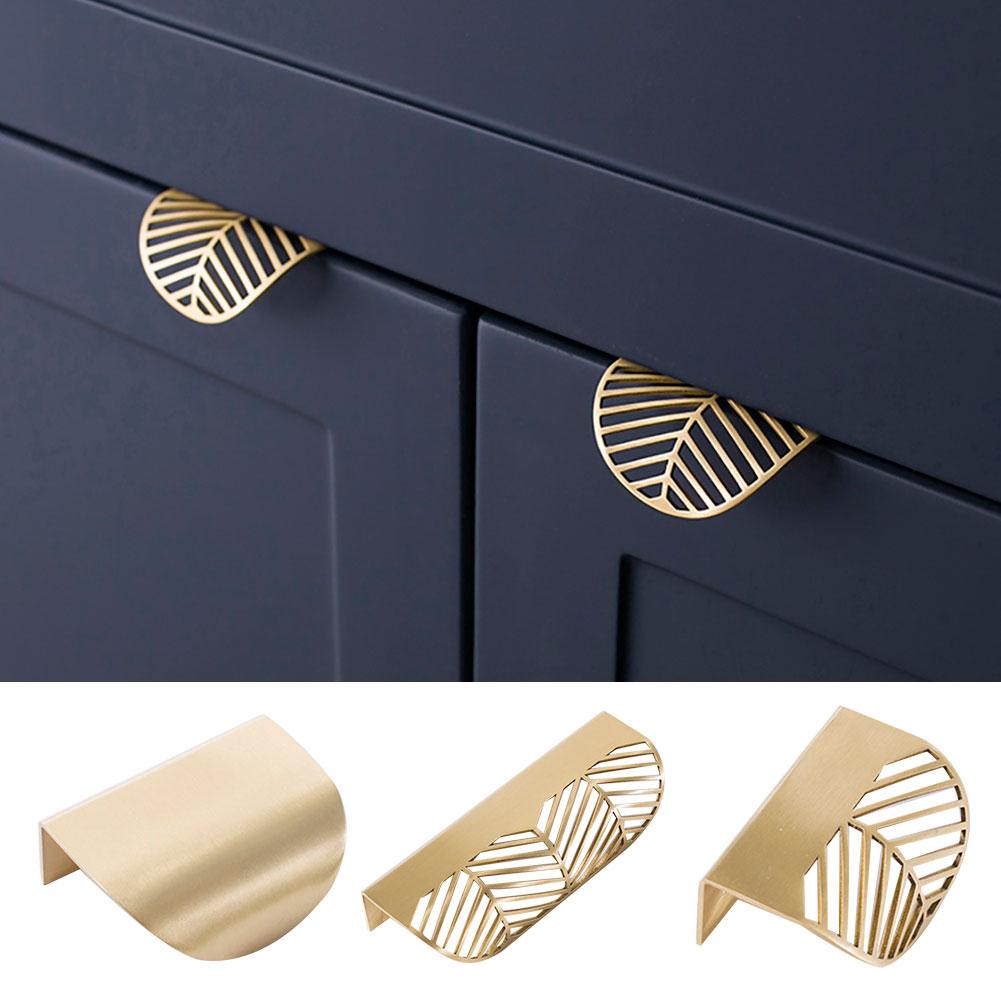 Leaf Shape Brass Gold Cabinet Pulls Furniture Handles Kitchen Door 