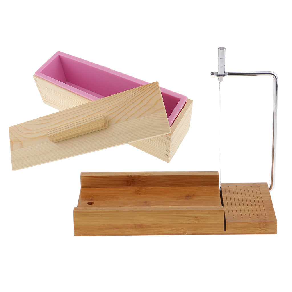 Soap Cutter Tool Wooden Box DIY 900ml Rectangle Silicone Soap Loaf Mold