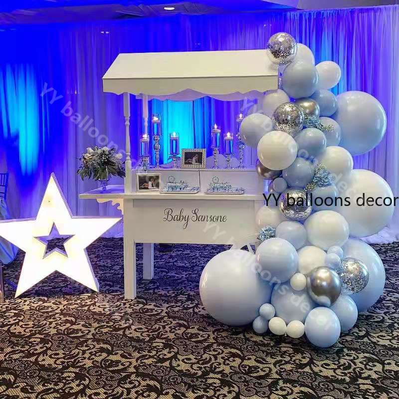 70pcs Macaron Balloon Garland Arch Kit Sliver Blue White Balloons