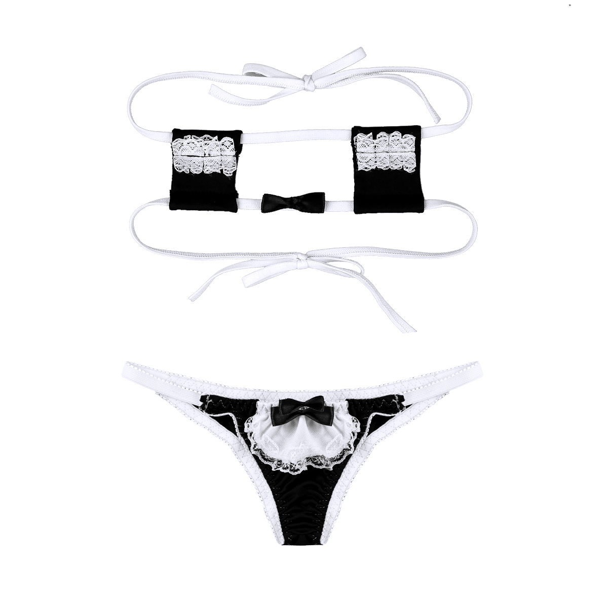 dPois Women Role Play Underwear Panties G-String Briefs with Faux Fur Long Tail Nightwear