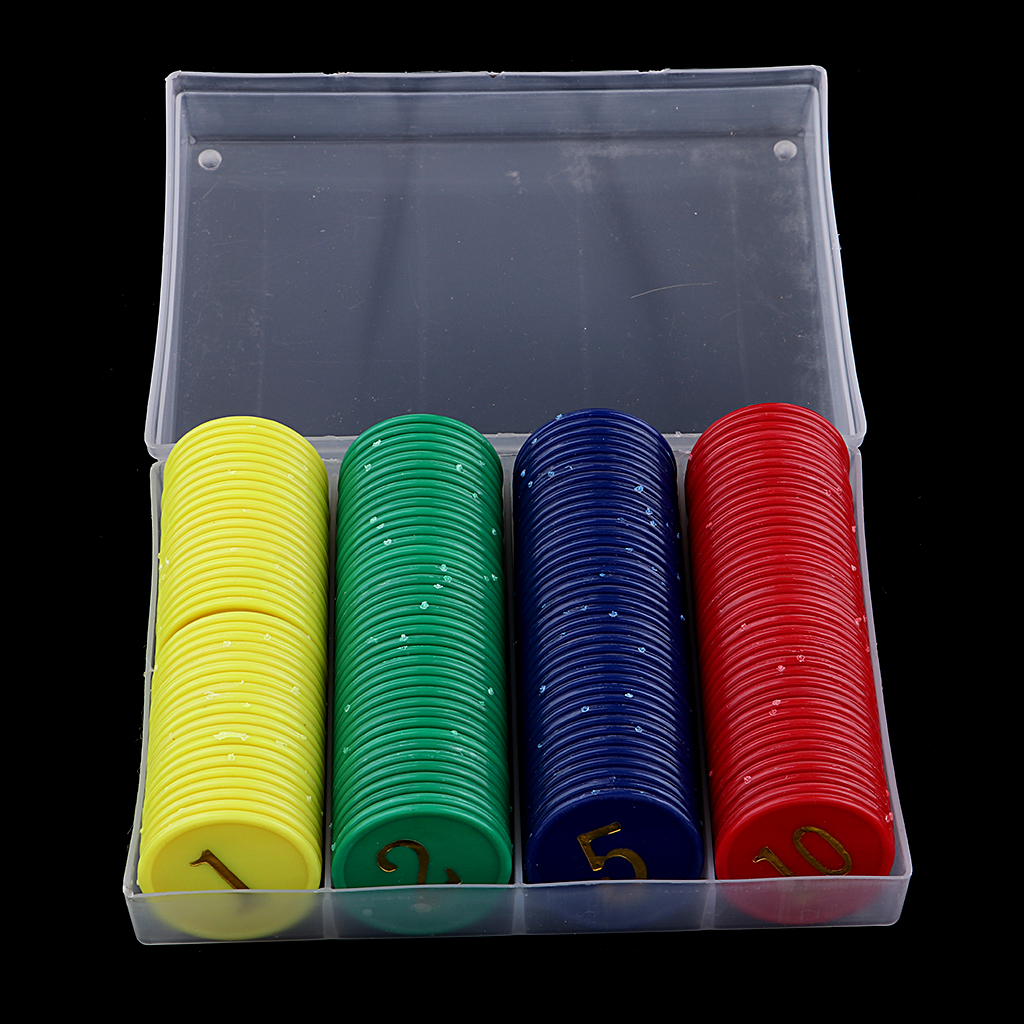Plastic Coins Chips Value for Poker Mahjong Recreation Game 1, 2, 5, 10 