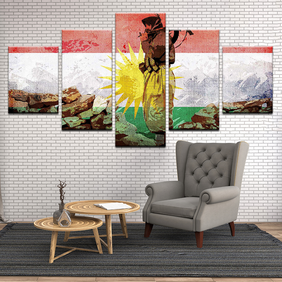 NO Frame size 1 Kurdistan Soldat Flagge Hd Print Malerei Poster Leinwand Malerei Poster 5 Stück Modural Art Bild Home Decoration