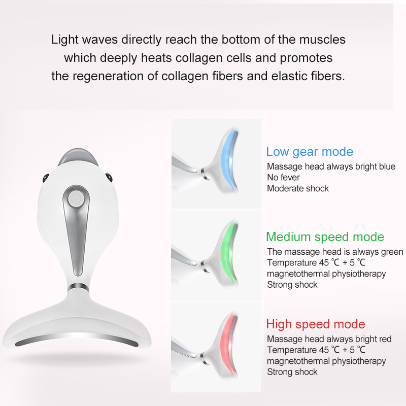 AmazeFan 3 Colors Led Facial Neck Massager PhotonTherapy Heating Face Neck Wrinkle Removal Machine Reduce Double Chin Skin Lift