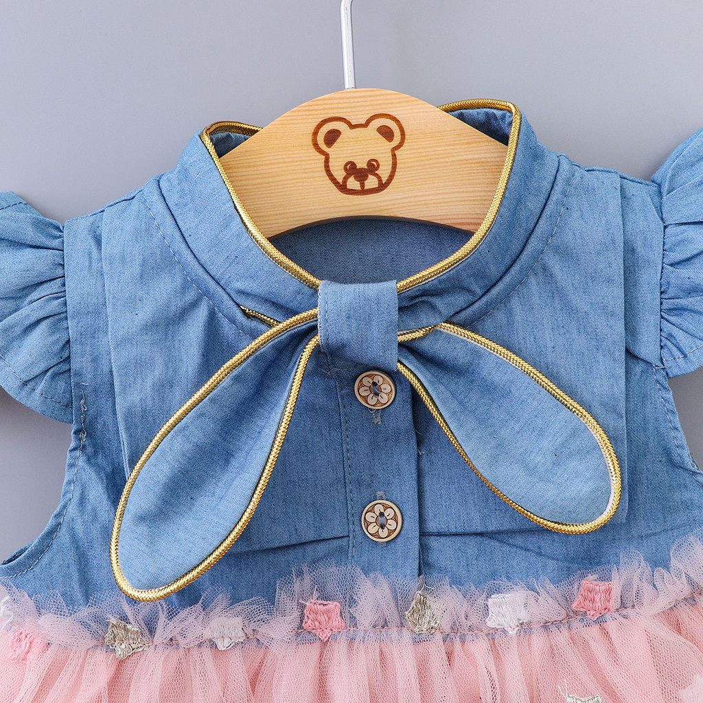 Newborn Baby Girl Kid Sleeveless Dress Princess Gauze Star Denim Dress Clothing