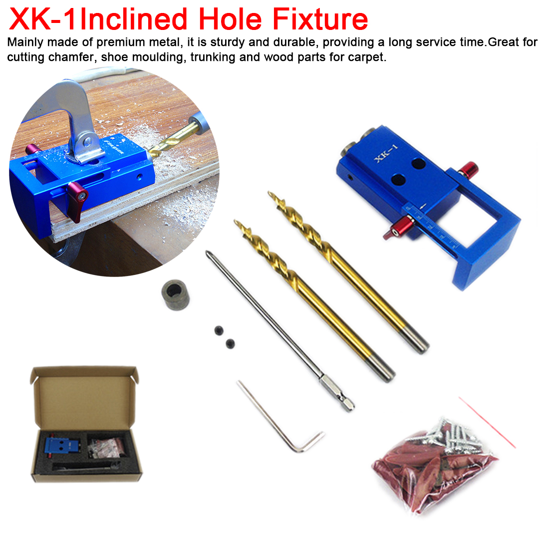 57x Woodworking Pocket Hole Screw Jig Kit Guide Drill Angle Locator Hole Puncher
