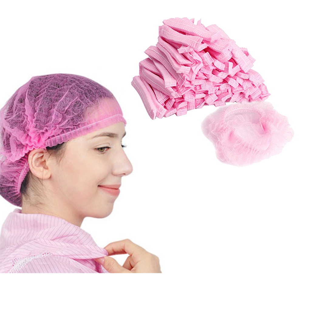 100Pcs Disposable Head Cover Cap Hat Hair Net Plastic Anti Dust Hats Spa US C1T0 