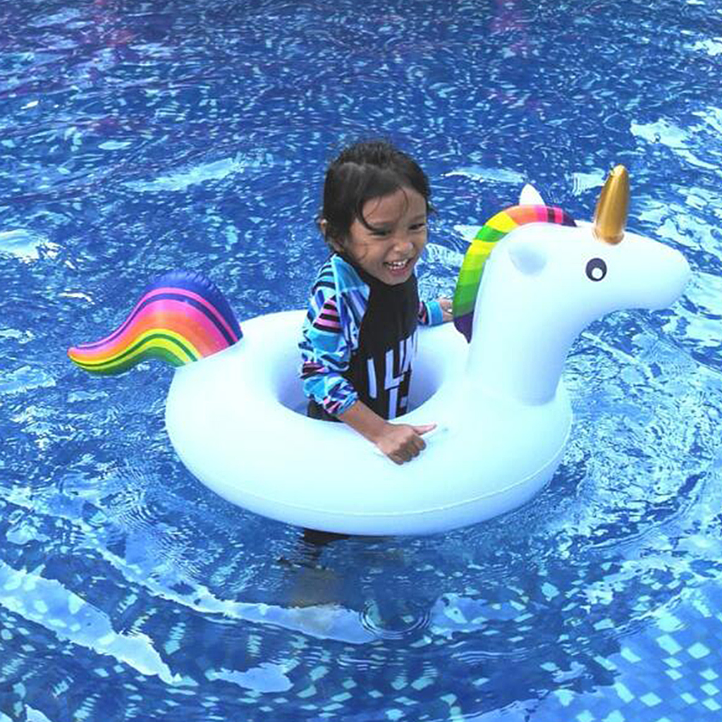 iGeeKid Pool Float for Kids Unicorn Flamingo Swim Floats for Toddlers Age 3-6 Years Inflatable Unicorn Floaties Swimming Ring Ride On Party Toys for Girls Boys Summer Beach Supplies