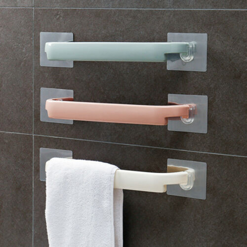 Self-adhesive Towel Holder Rack Wall Mounted Towel Hanger Bathroom Towel Bar She