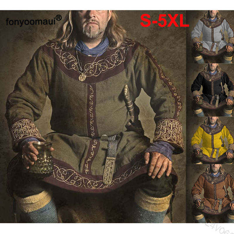 Adult Men Cosplay Medieval Vintage Larp Viking Costume Printing Tunic Long Shirt Noble Warrior Knight Armor Top Nordic Outfit Aliexpress