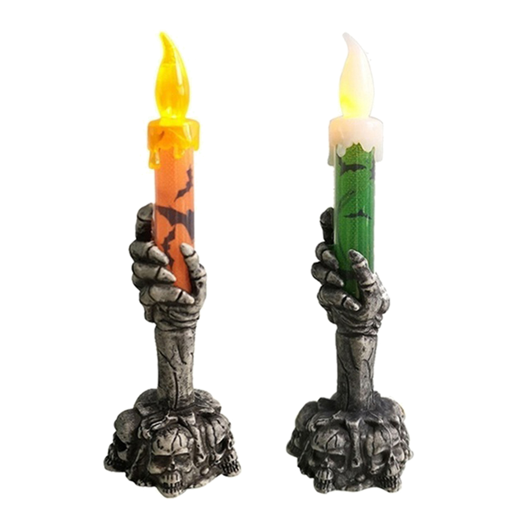 Halloween Skull Skeletal Hand Holder Candle Light Decoration Party Lamps Prop 