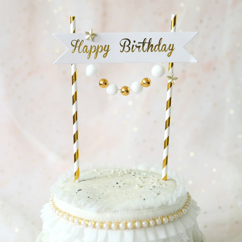 2x Fashion Gold Silver Cake Topper Insert Happy Birthday Party Supplies Decor JT 