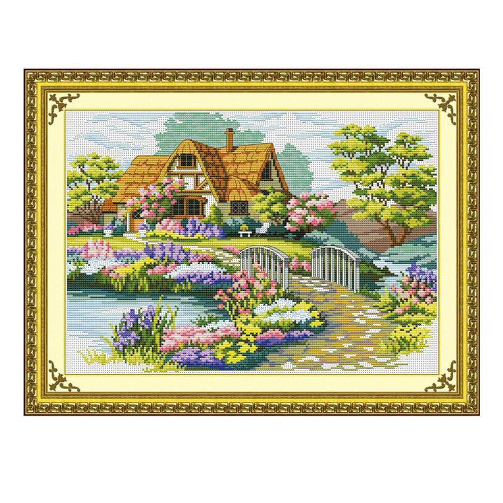 Garden Cottage Stamped Cross Stitch Kit Advanced Pattern for Home Shop Decoration