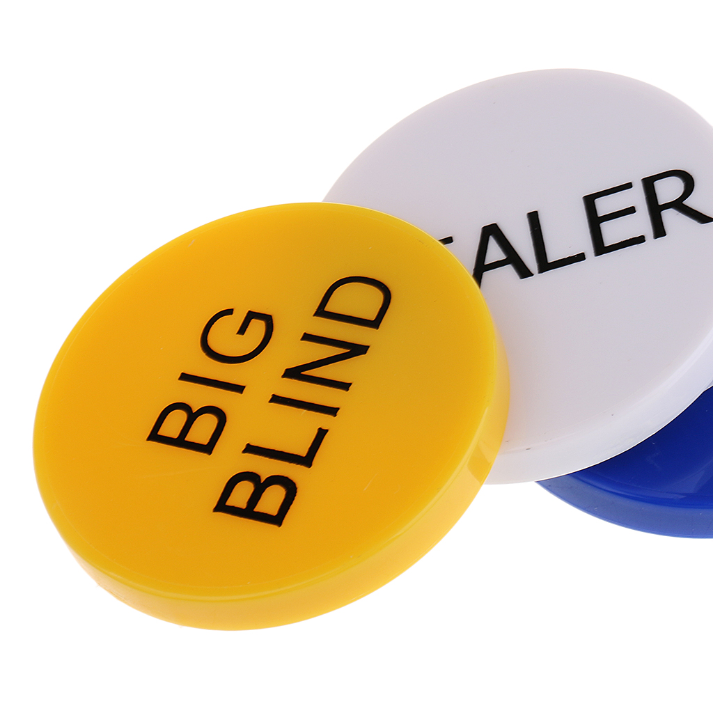 Dealer Button Texas Hold'em Poker Chips Big Blind Small Blind Gelb Blau Weiß 3x 