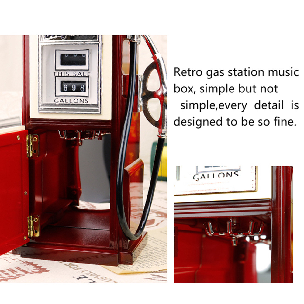 retro gas station design music box hand crank bar