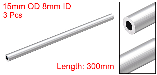 6063 Aluminum Round Tube 300mm Length 15mm OD 10mm Inner Dia Seamless Aluminum Straight Tubing 3 Pcs 