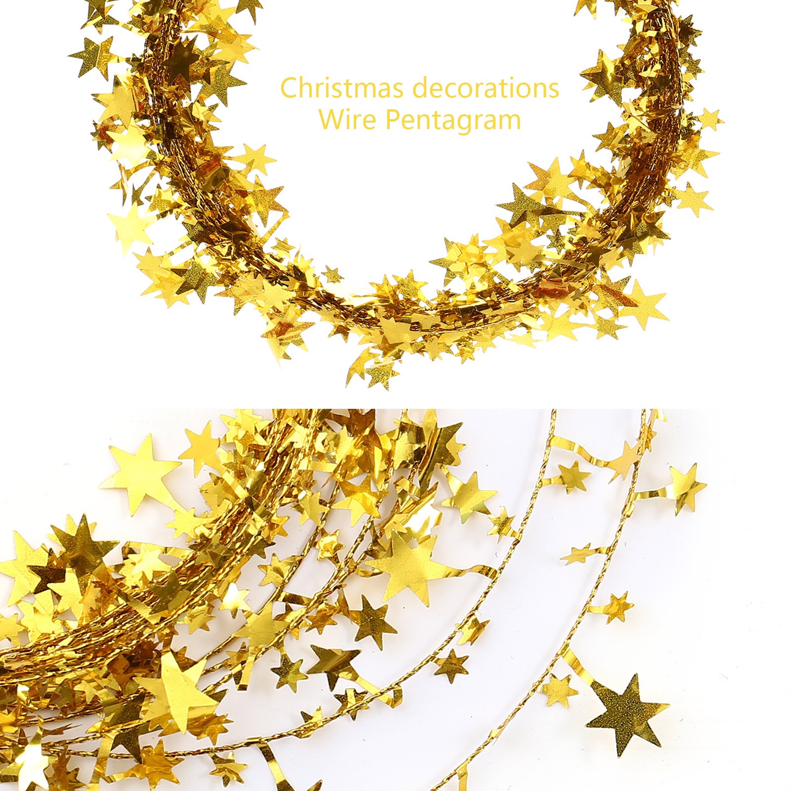 1Pc 7.5m Hanging Star Pentagram Iron Wire Wreaths Garland Ornament Party Decor 