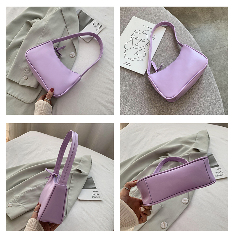Soft PU Leather Women Purple Underarm Bag Retro Solid Color Ladies Baguette Handbags Fashion Design Girls Small Shoulder Bags
