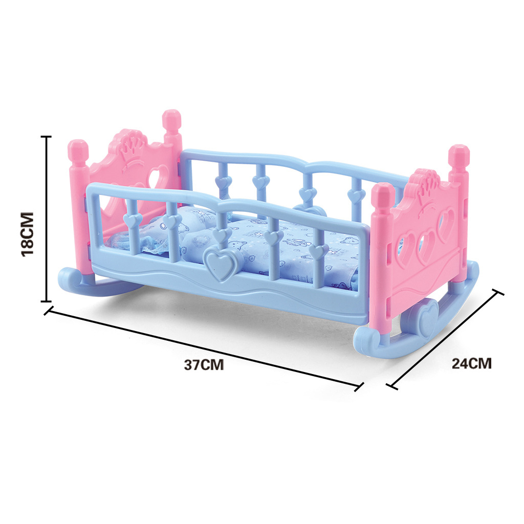 White ABS Doll Crib Miniature Bed - Dollhouse Nursery Furniture With Accessories For Kids Role Play