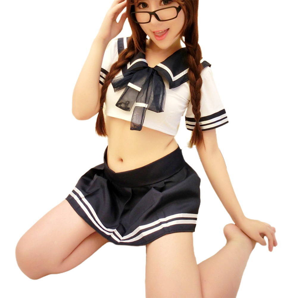 LN /_ women Crop Top Mini Plissé Jupe Bas Écolière Uniforme Cosplay Cos