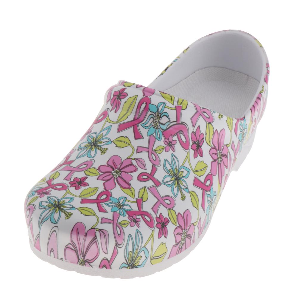 Womens Flower Pattern Slip Resistant Chef Clog Food Service Work Nursing Shoes