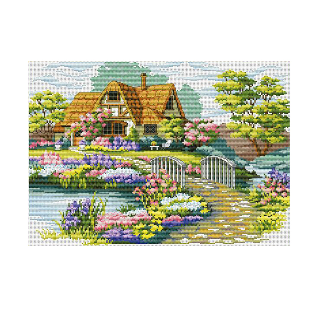 Garden Cottage Stamped Cross Stitch Kit Advanced Pattern for Home Shop Decoration
