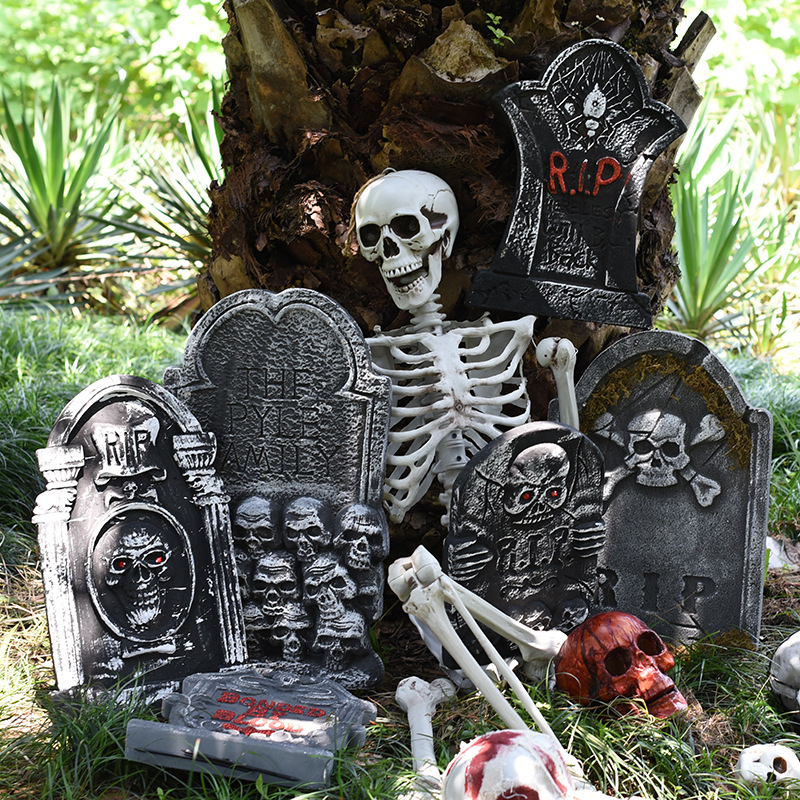 Halloween Deko Gothic Skull Totenkopf Säule Grabstein Portal Eingang LED animier