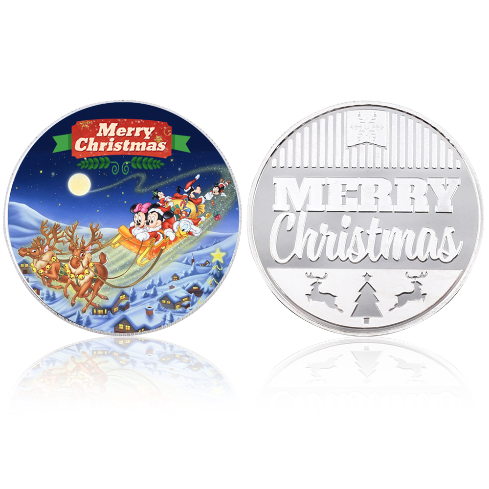 Merry Christmas Souvenir Gifts 999.9 Silver Plated Round Coin Set 8pcs