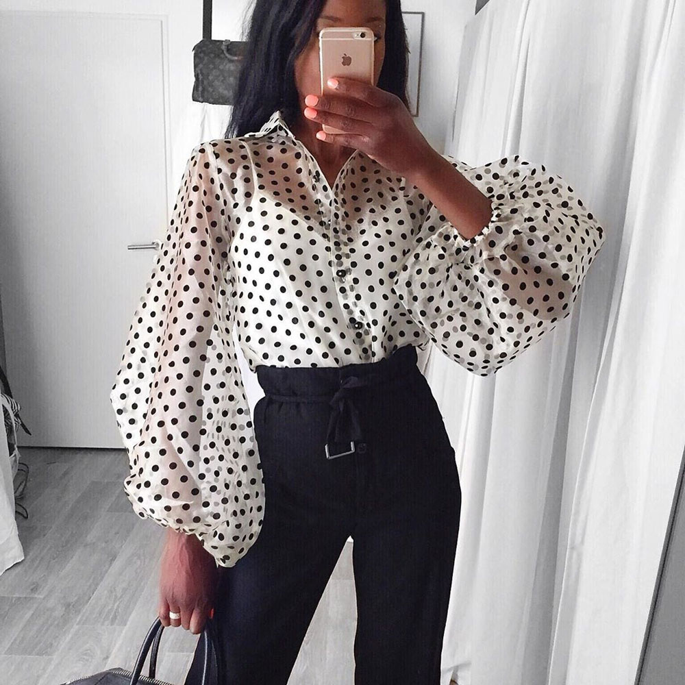 yellow and white polka dot shirt