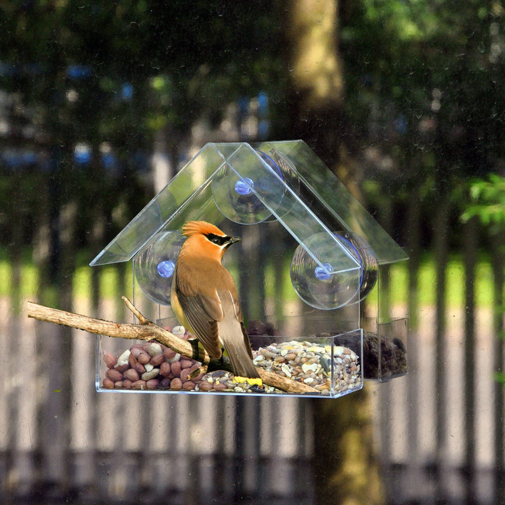 New Creative Window Bird Feeders Clear Glass Window Viewing Bird