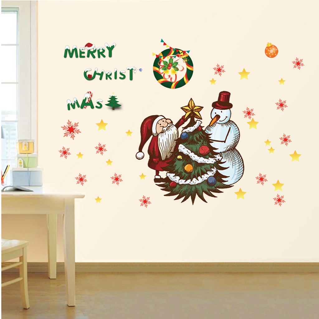 merry christmas wall stickers decoration santa claus gifts tree