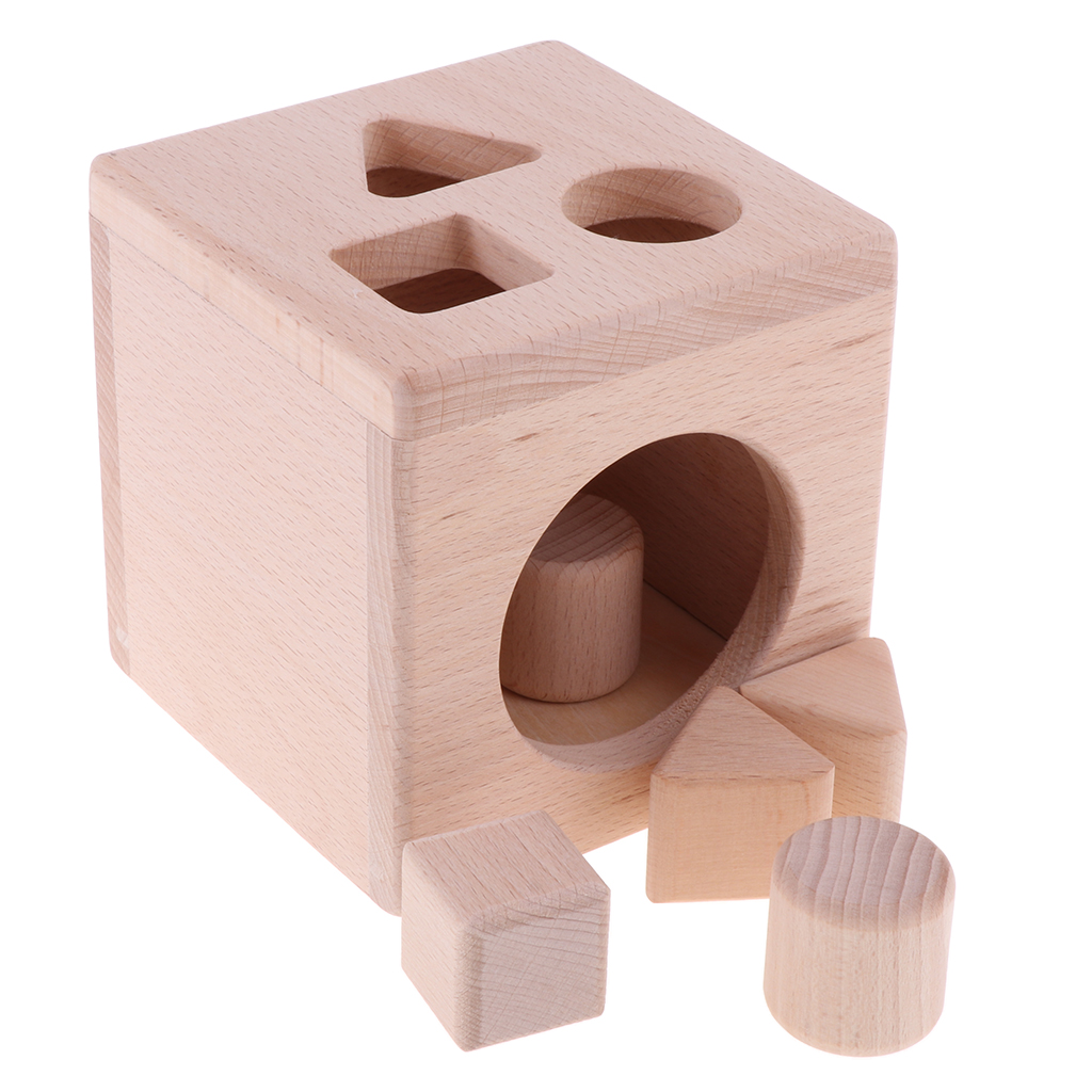 Kids Wooden Shape Sorter Cube Educational Montessori Toys Gift Toddler Baby Stacking & Matching Game Gifts