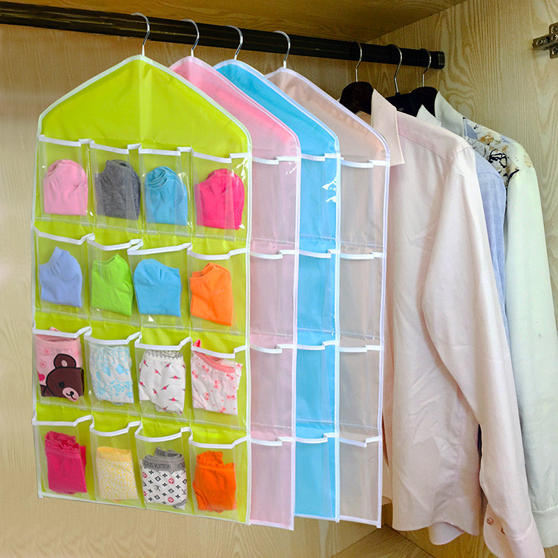Oxford Cloth Hanging Storage Bag 16 Pockets Wall Mounted Wardrobe Hang Bag Wall