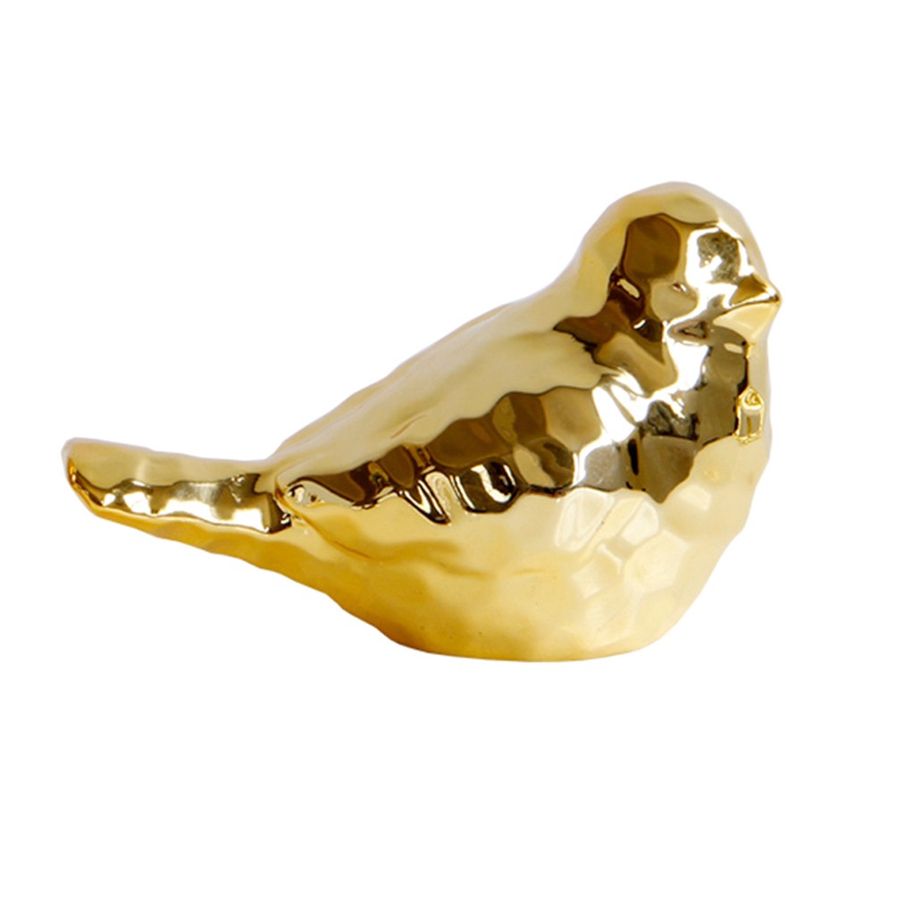 Golden Ceramic Bird Shape Porcelain Animal Figurines Desktop Statue Decor _S 