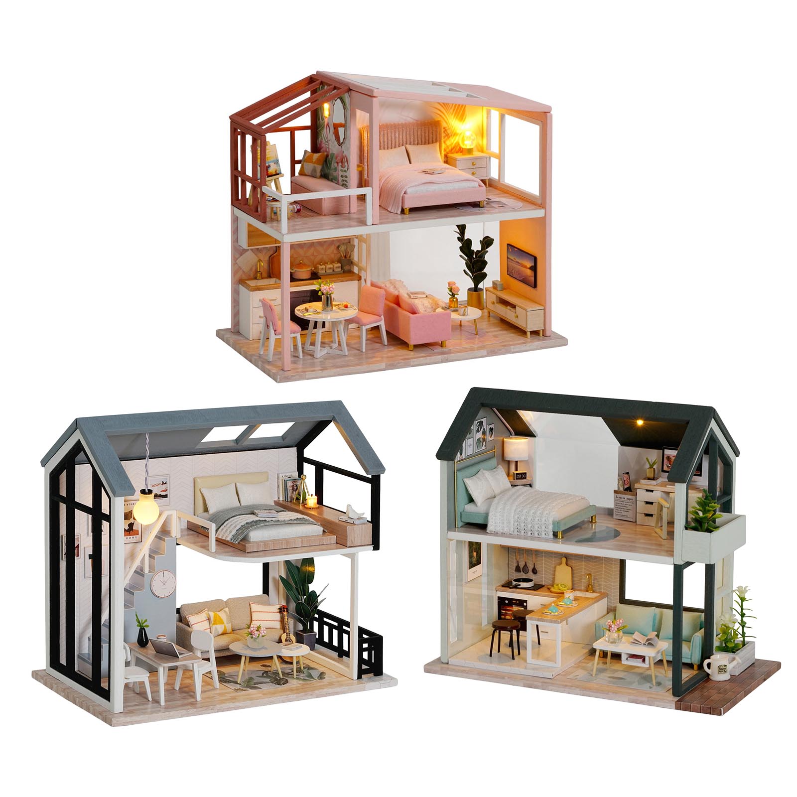 Wooden Dollhouse Miniature Furniture Doll House Kit Unfinished DIY Toy Gift 