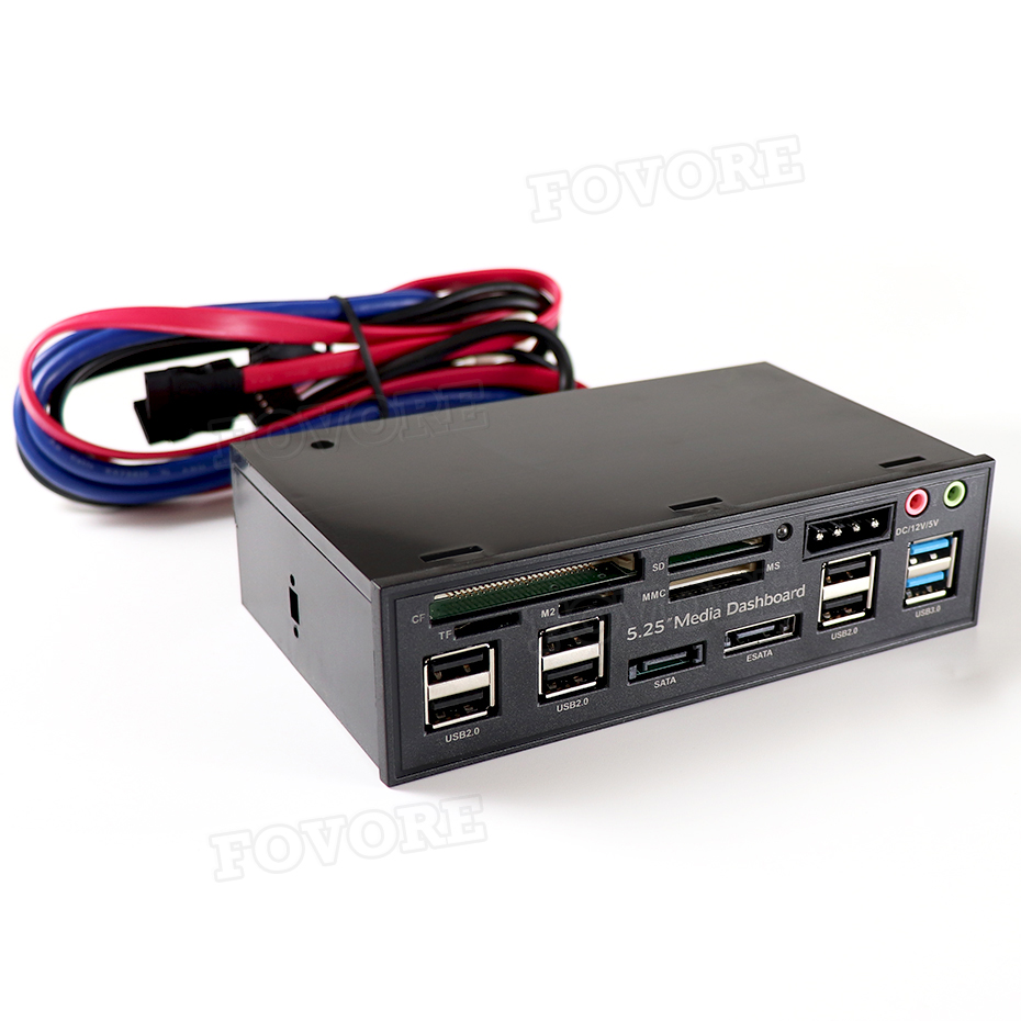 Description Picture 5 of itemMultifuntion 5.25" Media Dashboard Card Reader USB 2.0 USB 3.0 20 pin e-SATA SATA Front Panel for Optical Drives Bay