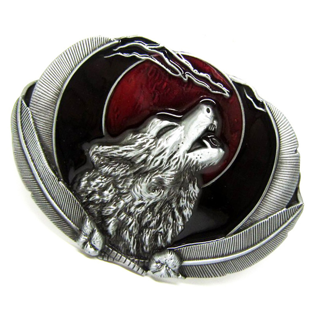 Original Antique Silver Howling Wolf Western Metal Belt Buckle 