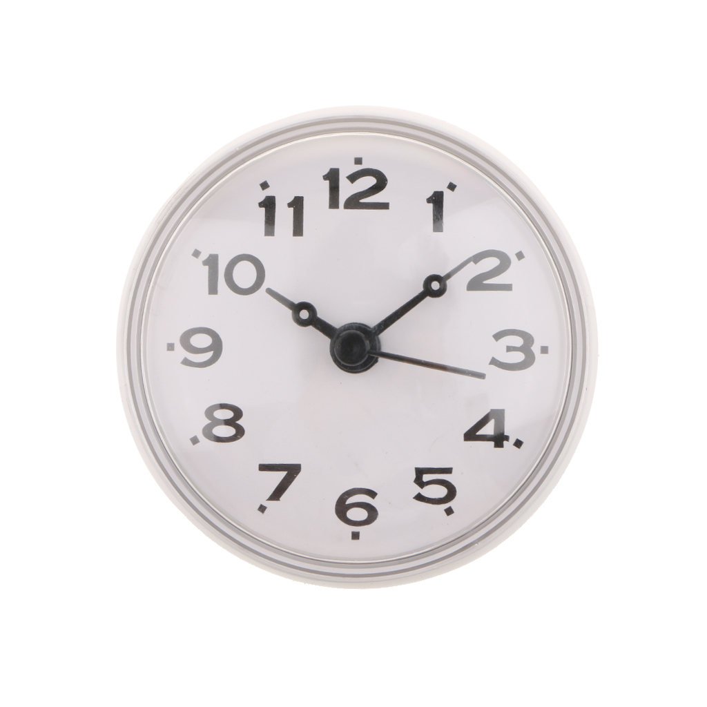 Suction Cup Waterproof Round Mini Wall Clock Quartz Clocks Decoration for Bathroom Kitchen Living Room Bedroom White