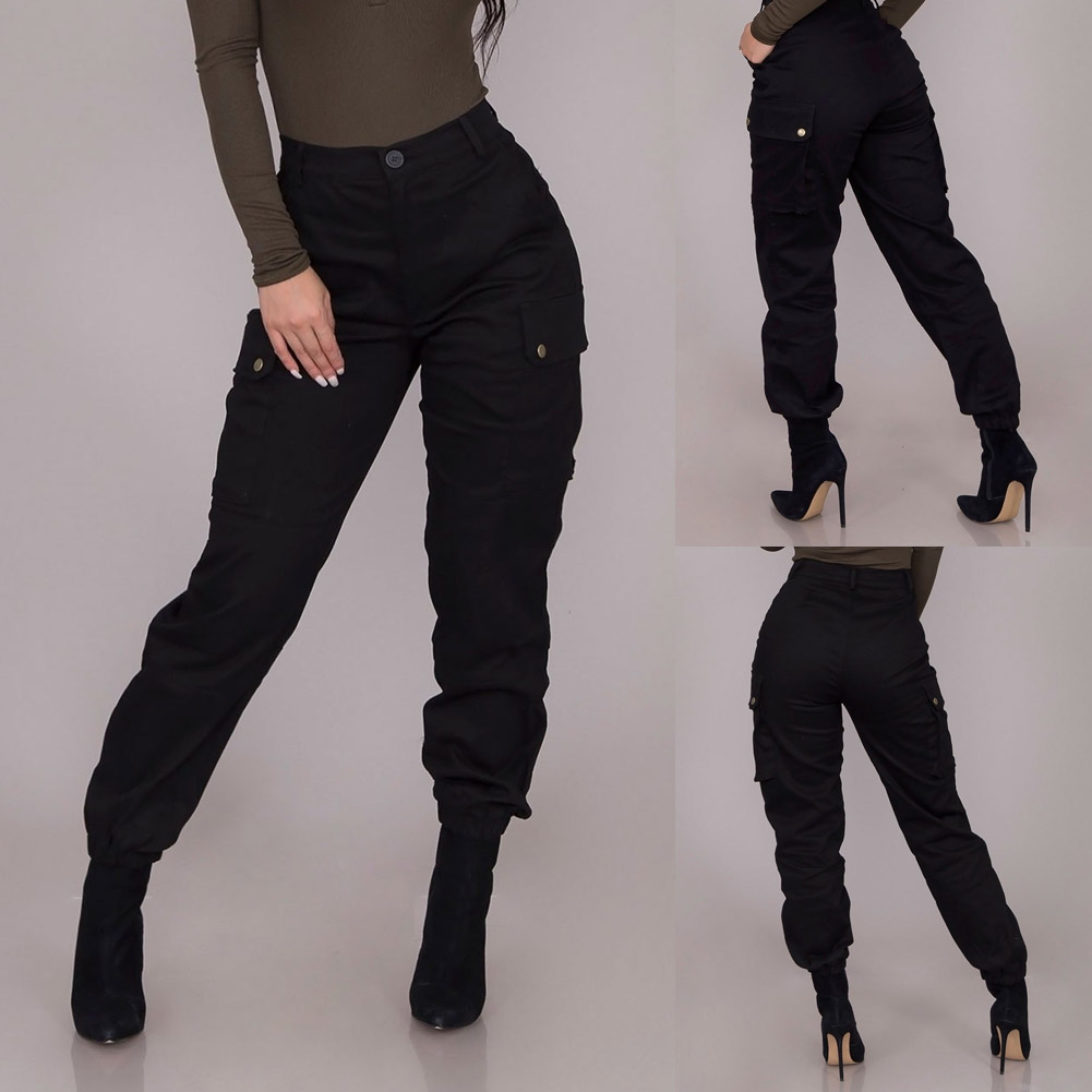 cargo black trousers womens