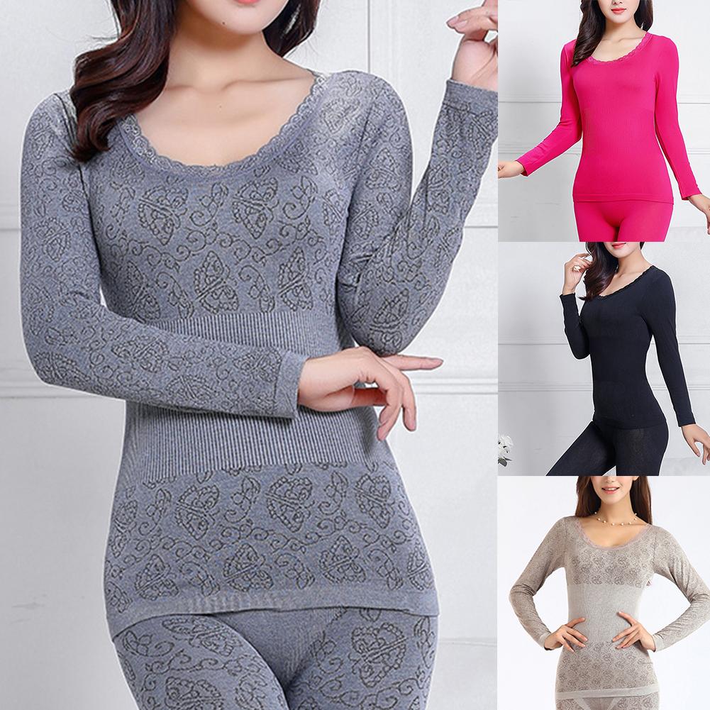 Description Picture 4 of itemLace Thermal Underwear Sexy Ladies Clothes Warm Winter Print Seamless Antibacterial Intimates 2020 Elastic Women Shaped Sets