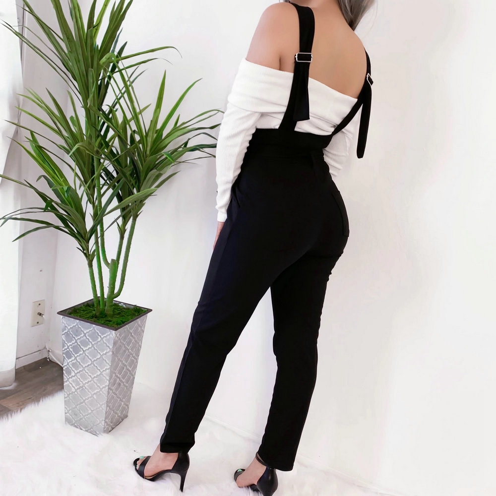 women autumn polyester high waist overalls strap