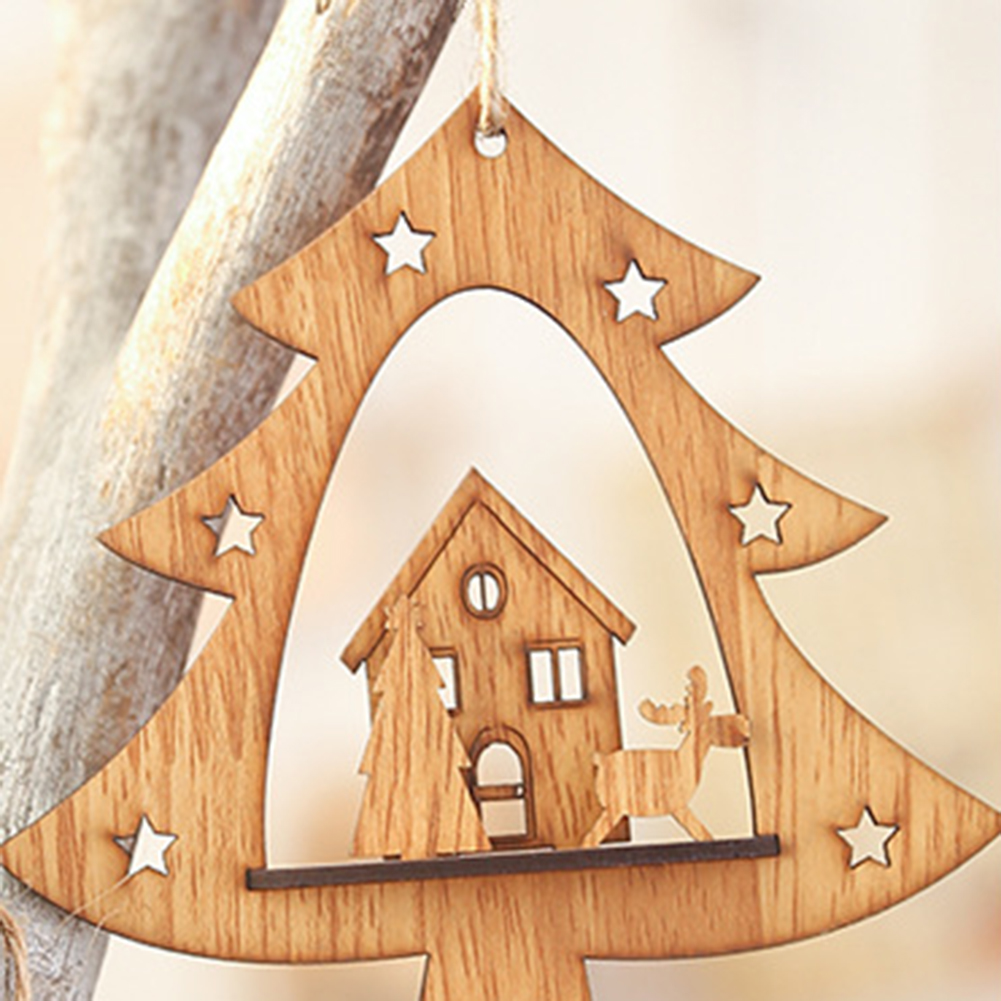 christmas wooden tree shape hanging hollow elk house pendant