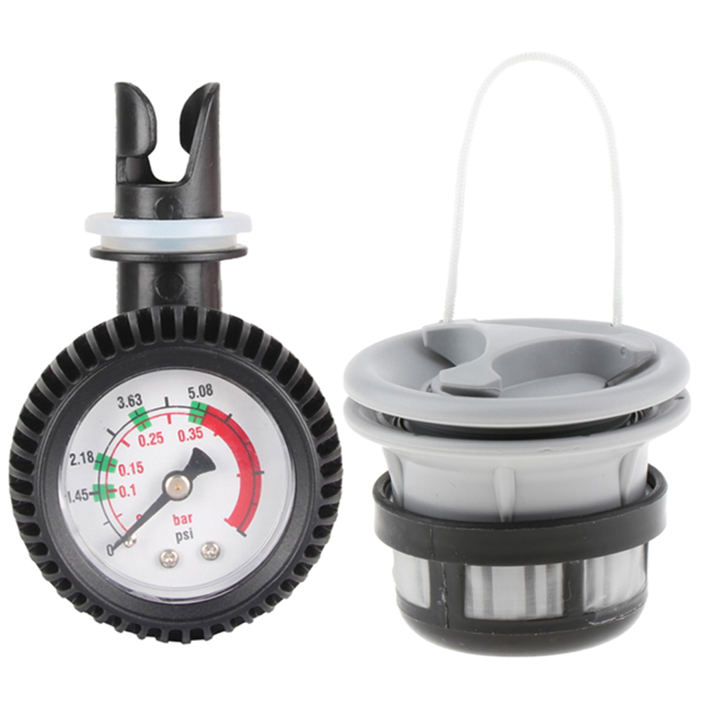 Inflatable Boat Kayak Raft Air Valve Adapter with Cap & Pressure Gauge