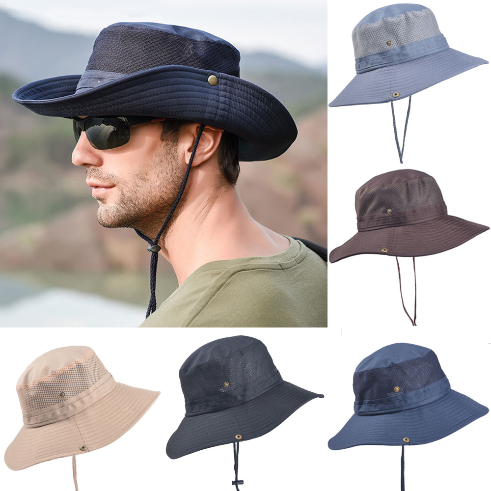Sombreros cubo Boonie verano para hombre sombreros pescador ala ancha sombrero cubo pesca para sol malla transpirable poli/éster
