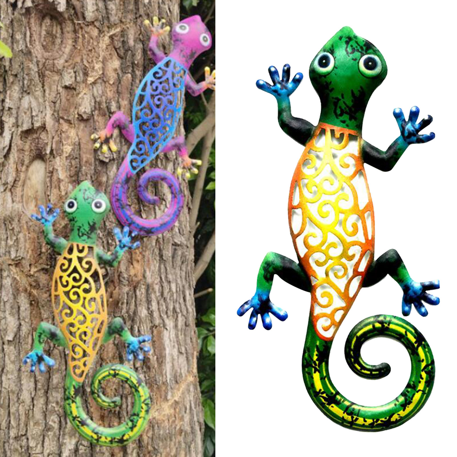 2PCS Metal Gecko Set Wall Decor Large Lizard Sculpture Crafts Inspirational 