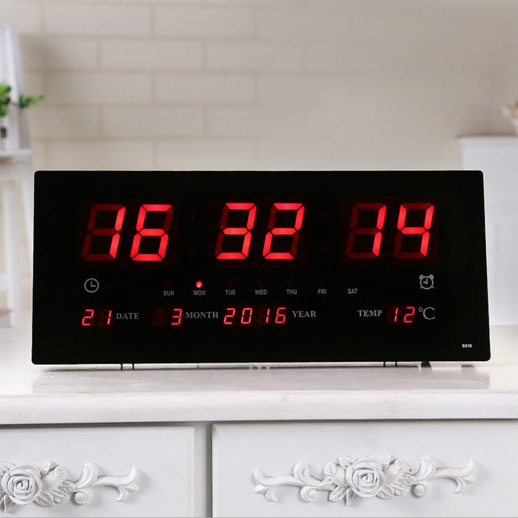 Description Picture 4 of item17inch Digital LED Screen Projection Wall Clock Time Calendar With Indoor Thermometer 24H Display - Days/Month/Year EU / US Plug
