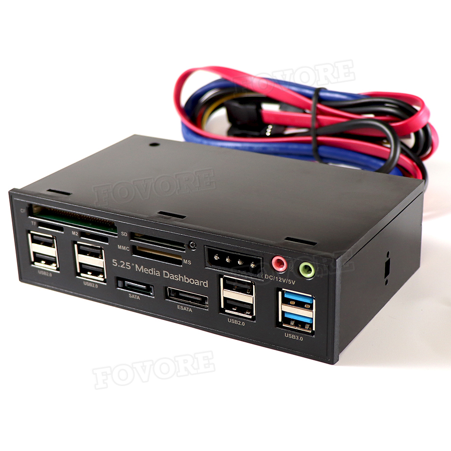 Description Picture 6 of itemMultifuntion 5.25" Media Dashboard Card Reader USB 2.0 USB 3.0 20 pin e-SATA SATA Front Panel for Optical Drives Bay