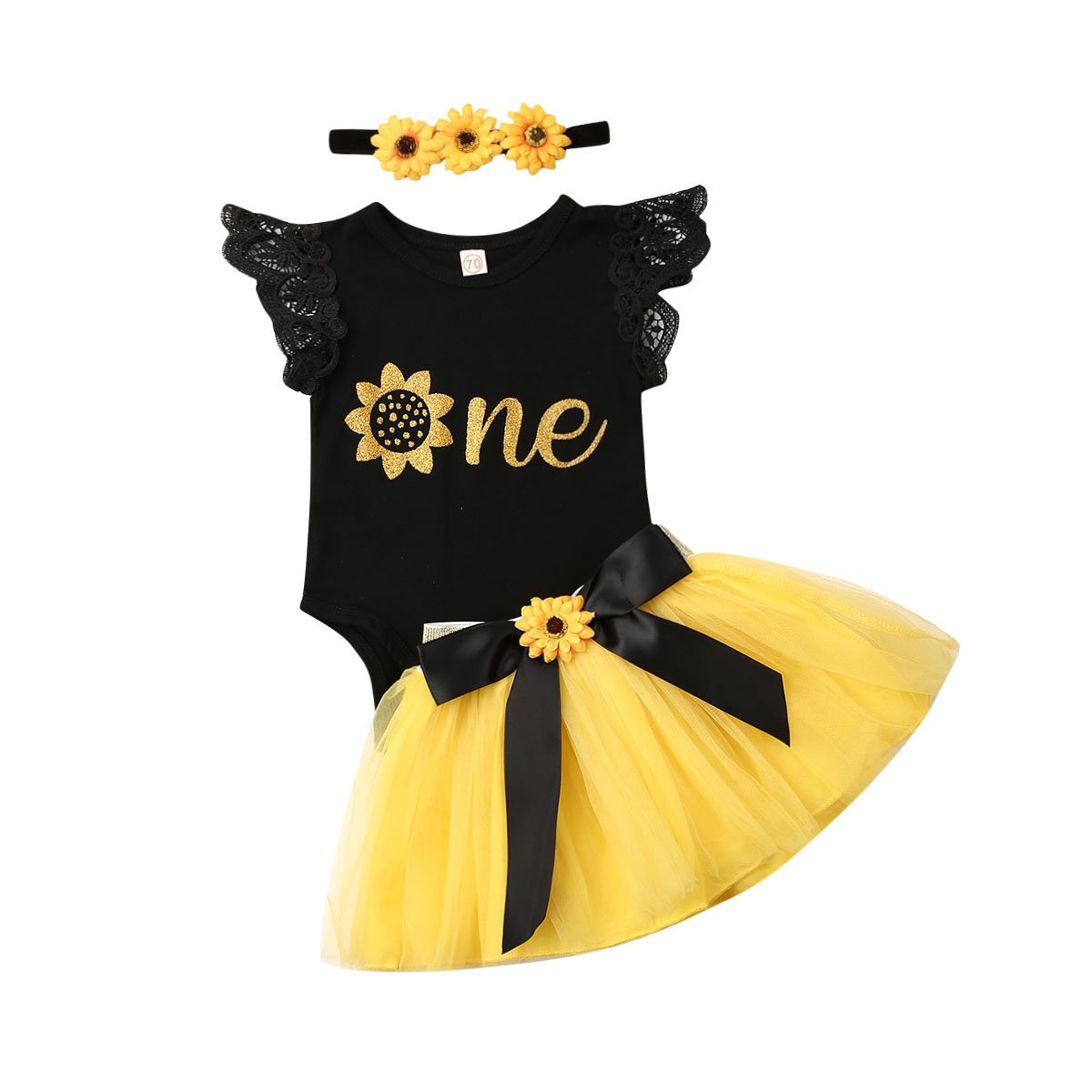 Infant Toddler Baby Girl Outfits 1st Birthday Romper One Top Bow Knot Tutu Skirt 2PCS Summer Clothes 